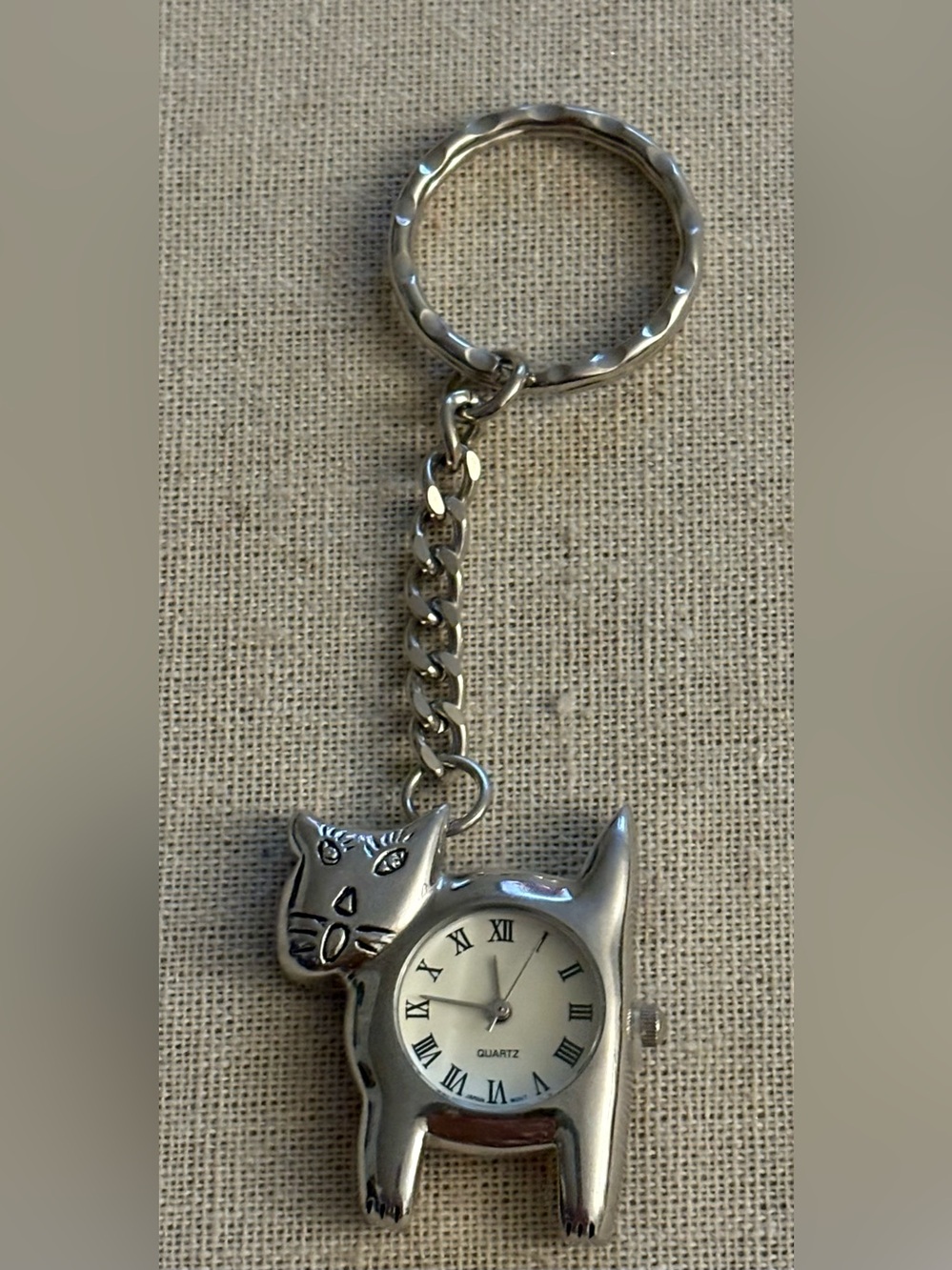 Cute Silvertone Cat-Shaped Fob Watch